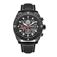 Reloj Megir Hombre Cuero Negro MEG-82
